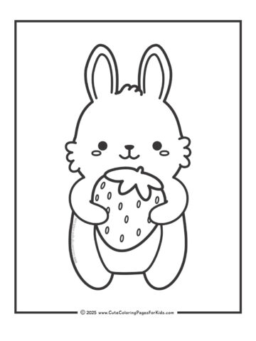 bunny coloring page with picture of a bunny holding a strawberry