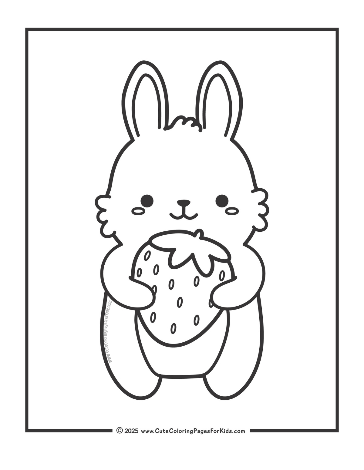 bunny coloring page with picture of a bunny holding a strawberry