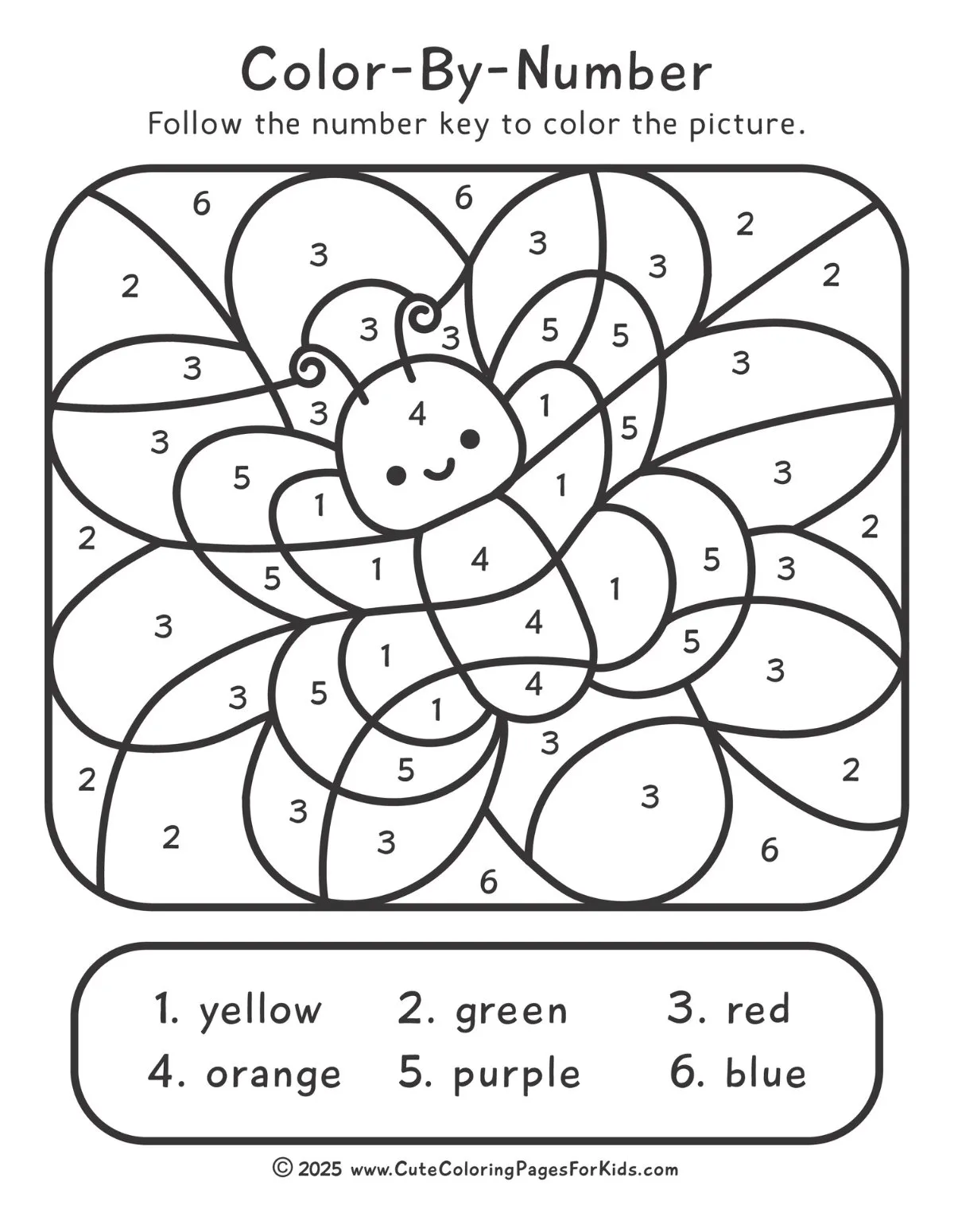 butterfly on a flower color by number sheet