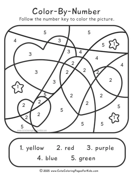 valentine hearts color by number sheet