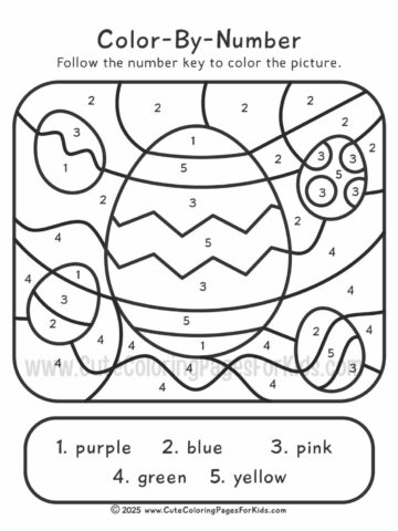 Easter color by number with picture of eggs with patterns and a number key coloring code