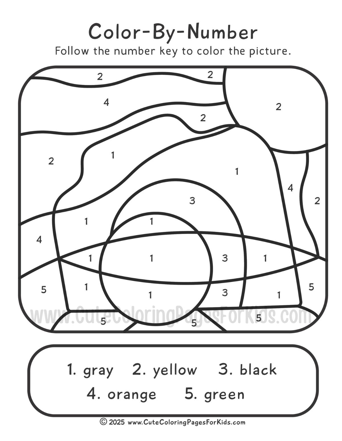 religious Easter-themed color-by-number sheet with picture of a tomb with a boulder rolled away from the entrance